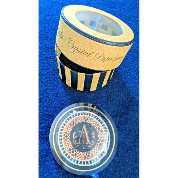 Vintage Punch Studio Crystal Paperweight A Monogrammed 3.5" Made In France - Picture 5 of 8